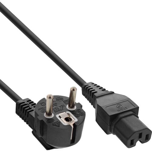 Inline® Netzkabel, Schutzkon. Gew. Auf Warmgerätest. C15 Gerade, Schwarz, 3m