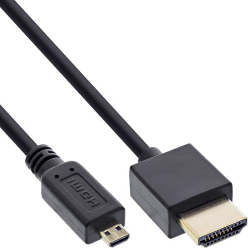 Inline® Hdmi Superslim Kabel A An D, Hs Mit Eth., Premium, Schwarz / Gold, 0,5m