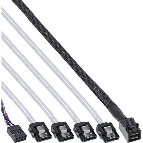 Inline® Mini Sas Hd Kabel, Sff-8643 Zu 4x Sata + Sideband, 0,5m