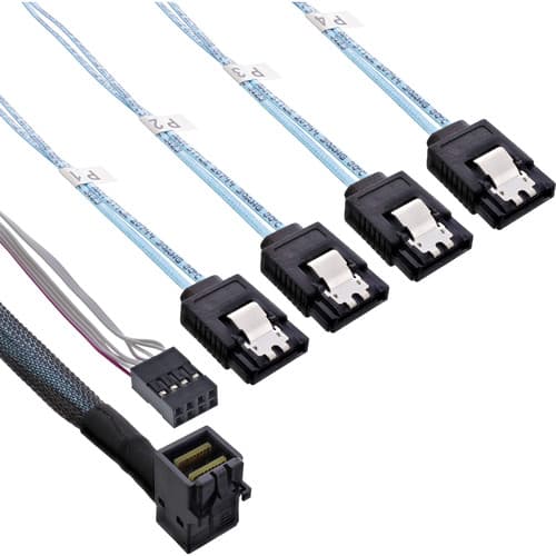 Inline® Mini Sas Hd Kabel, Sff-8643 Gewinkelt Zu 4x Sata + Sideband, 1m