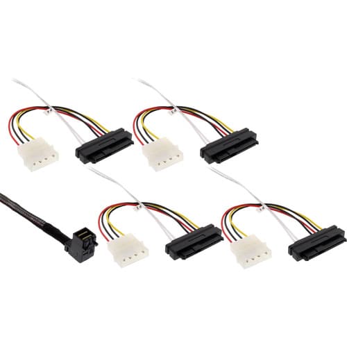 Inline® Mini Sas Hd Kabel, Sff-8643 Gewinkelt Zu 4x Sff-8482 + Strom, 1m