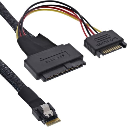 Inline® Slim Sas Kabel, Sff-8654 Zu U.2 Sff-8639 + Sata Strom, 1m