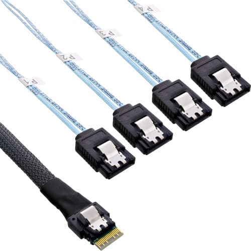 Inline® Slim Sas Kabel, Sff-8654 Zu 4x Sata 7pol, 12gb/S, 1m