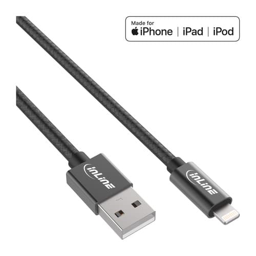 Inline® Lightning Usb Kabel, Für Ipad, Iphone, Schwarz/Alu, 1m Mfi-Zertifiziert