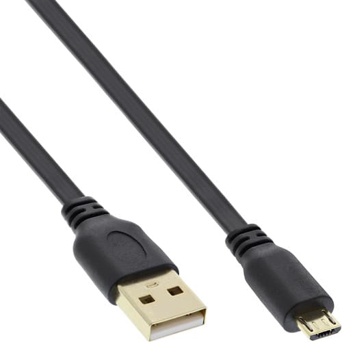 Inline® Micro-Usb 2.0 Flachkabel, Usb-A Auf Micro-B, Schwarz, 3 M