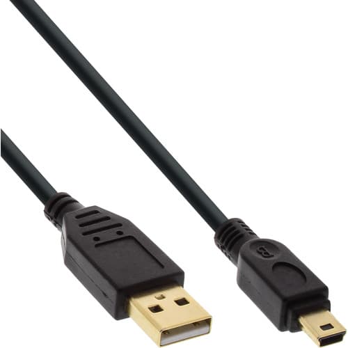 Inline® Usb 2.0 Mini-Kabel, Usb A St/Mini St 5pol, Schwarz, Vergold. Kont., 2m