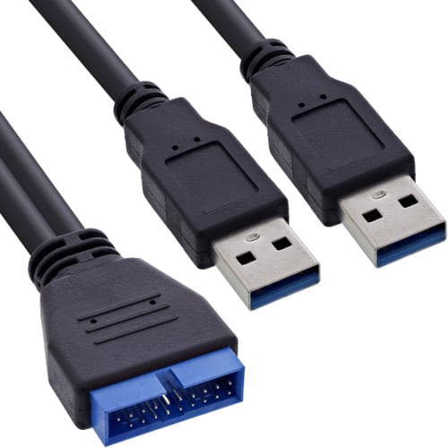 Inline® Usb 3.0 Adapterkabel, 2x Stecker A Auf Pfostenanschluss 19pol, 0,40m