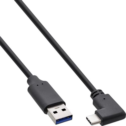 Inline® Usb 3.2 Kabel, Usb-C Stecker Gewinkelt An A Stecker, Schwarz, 0,3m