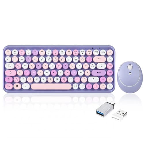 Perixx Periduo-713pp De, Mini Tastatur-Maus Set, Retro Vintage Design, Violett