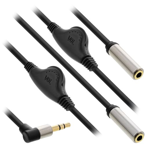Inline® Slim Audio Y-Kabel Klinke 3,5mm St An 2x Bu, Mit Lautstärkeregler, 0,25m