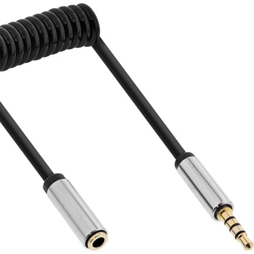 Inline® Slim Audio Spiralkabel Klinke 3,5mm St/Bu, 4pol, Stereo, 0.5m