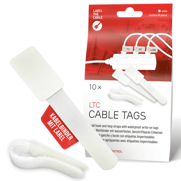 Ltc Cable Tags Klettkabelbinder Mit Beschriftung, 10 Stk Set Weiß